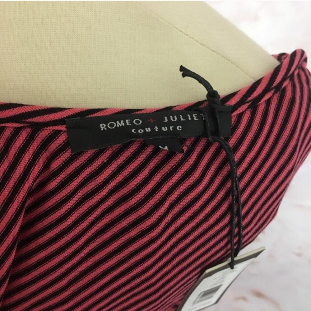 Romeo & Juliet Couture One-Shoulder Ruffled Stripe Top in Burgundy and Black - Picture 4 of 7